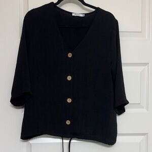 Ricki's Black V-Neck Blouse with Button Detail